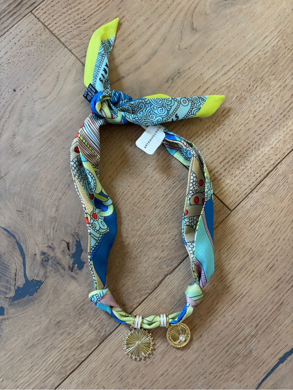 Anthropologie Gemelli Scarf Necklace with Gold Sun Charms, O/S